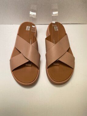 FitFlop F-MODE Women's Leather Flatform Cross Pink Slides sz 10